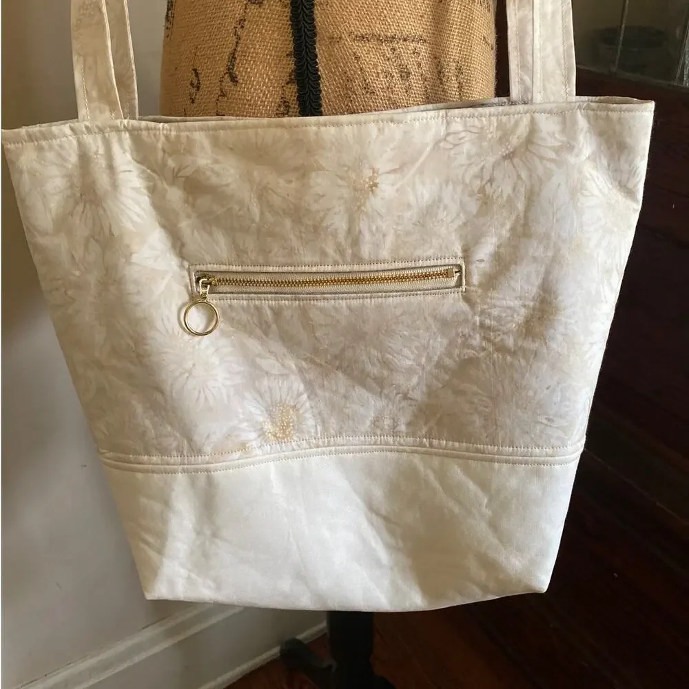 Handcrafted Fabric Purse Cream Artisan Carryall Tote Batik Cotton Shoulder Bag